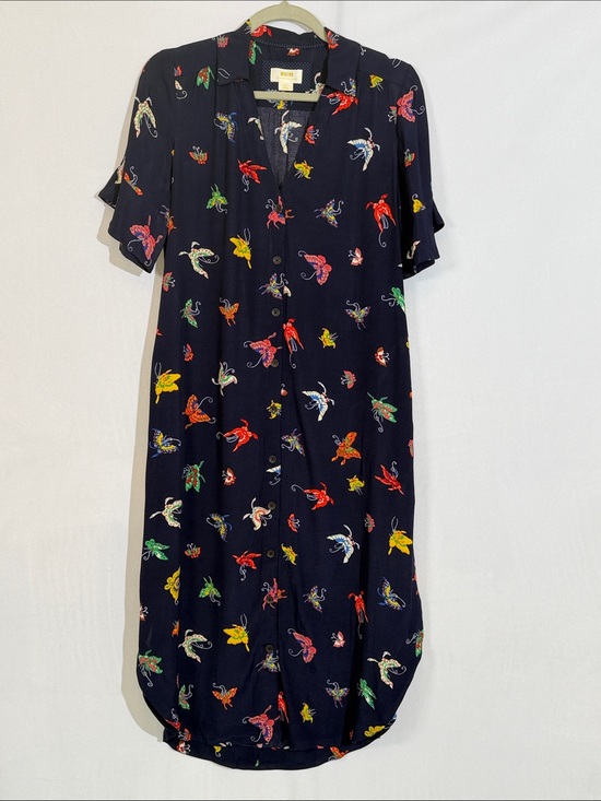Maeve Dresses & Skirts - Anthropologie Maeve Midi Shirtdress Size XS Navy Butterfly Print